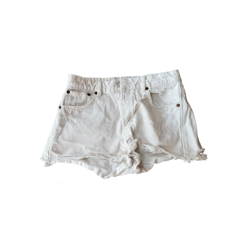Zara Premium Denim White Distressed Cutoff Shorts Button Fly Womens Size 6